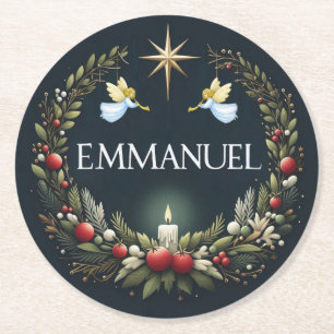 Emmanuel Christmas angels Ronde Kartonnen Onderzetter