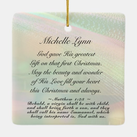 Emmanuel God met Matthew 1:23 kerstbijbel Keramisch Ornament (Achterkant)