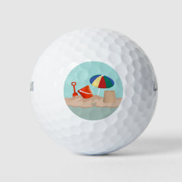 Emmer en Spade Cirkel Strand Scène Illustratie Golfballen