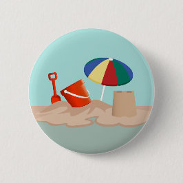 Emmer en Spade Cirkel Strand Scène Illustratie Ronde Button 5,7 Cm
