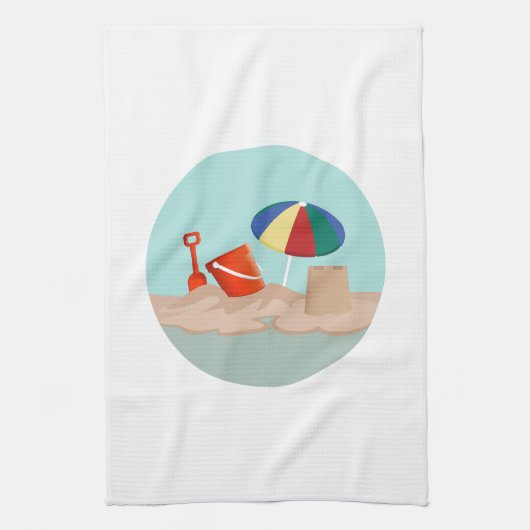 Emmer en Spade Cirkel Strand Scène Illustratie Theedoek (Verticaal)