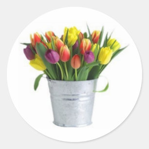 emmer van tulpen ronde sticker
