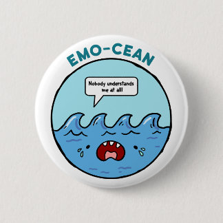 Emo-cean Ocean Beach Pun Button Pin
