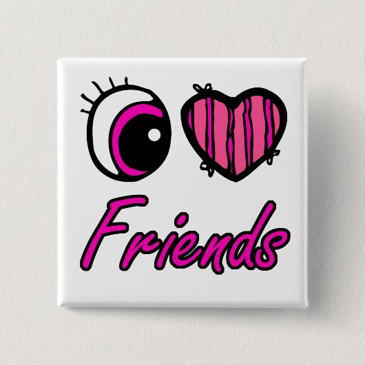 Emo Eye Heart I Love Friends Vierkante Button 5,1 Cm (Voorkant)