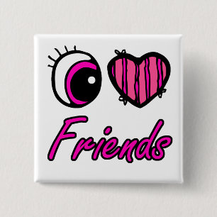 Emo Eye Heart I Love Friends Vierkante Button 5,1 Cm