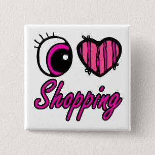 Emo Eye Heart I Love Shopping Vierkante Button 5,1 Cm