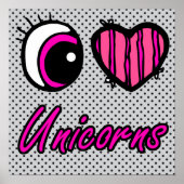 Emo Eye Heart I Love Unicorns Poster (Voorkant)