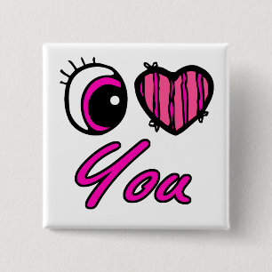 Emo Eye Heart Ik hou van je Vierkante Button 5,1 Cm