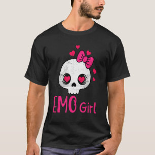 Emo Girl Pink Skull met Bow Stropdas Emo Gothic Em T-shirt