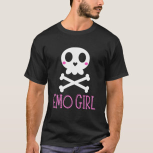 Emo Girl Pink Skull met Bow Stropdas Emo Gothic Em T-shirt