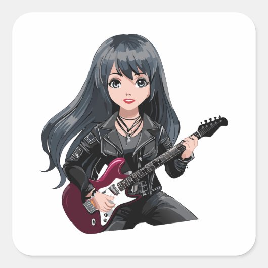 Emo girl with long black hair vierkante sticker (Voorkant)