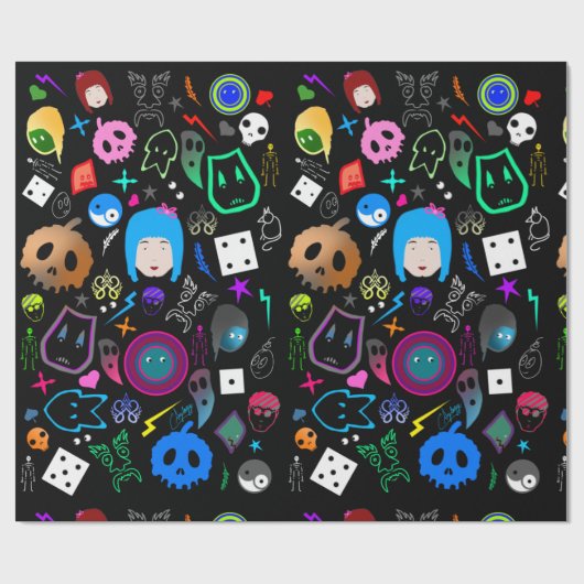 Emo Halloween Pattern Cadeaupapier (Vlak)