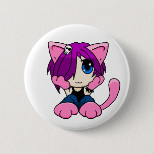 Emo-kattemeisje Ronde Button 5,7 Cm