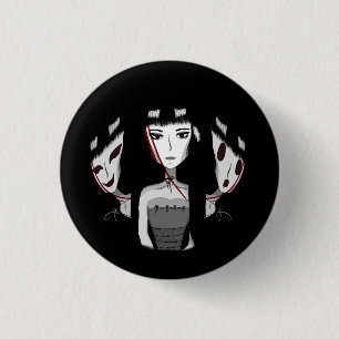 Emo Meisje Handgetekend Zwart Ronde Button 3,2 Cm