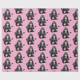 Emo meisje met lang zwart haar cadeaupapier