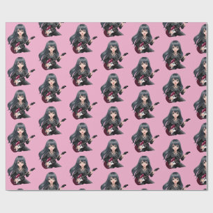 Emo meisje met lang zwart haar cadeaupapier