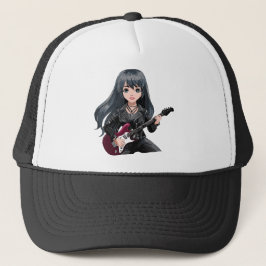 Emo meisje met lang zwart haar trucker pet