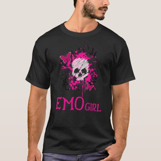 Emo Meisje Roze Schedel Emo Gothic Muziek Emotione T-shirt (Voorkant)