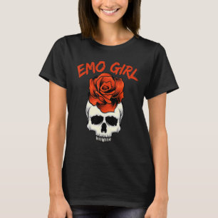 Emo Meisje Roze Schedel Met Roos Emo Gothic Emotio T-shirt