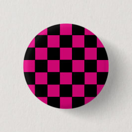 Emo roze en zwart checkboard ronde button 3,2 cm
