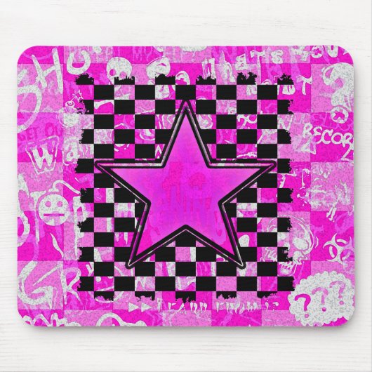 Emo Roze Graffiti Star Checkers Muismat (Voorkant)