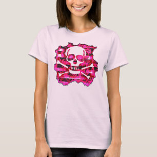 Emo Roze Schedel & Botten T-shirt