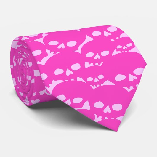Emo roze schedels stropdas (Opgerold)