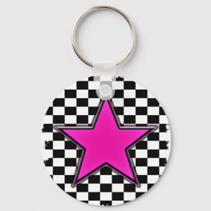 Emo roze ster chequers sleutelhanger