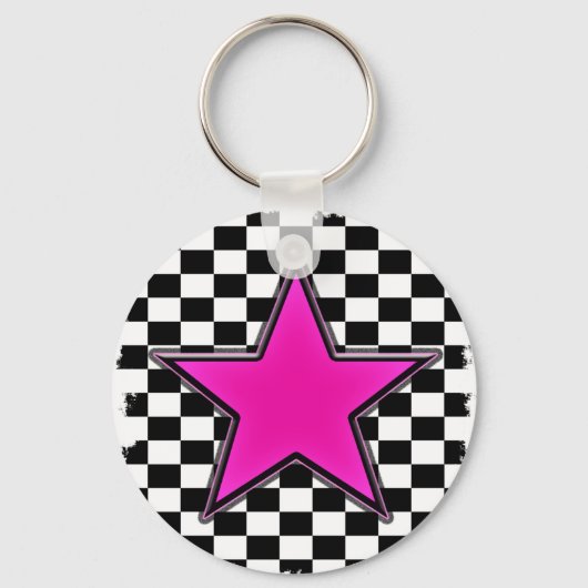 Emo roze ster chequers sleutelhanger (Voorkant)