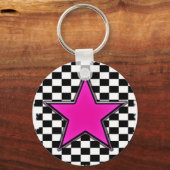 Emo roze ster chequers sleutelhanger (Voorkant)