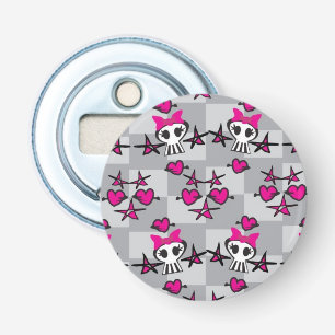 Emo Skulls Pattern Button Flesopener