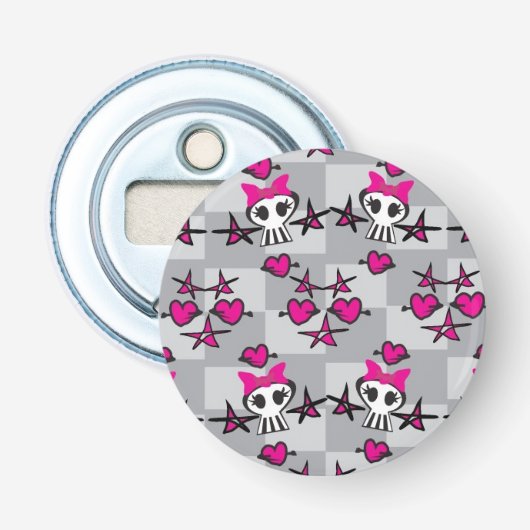 Emo Skulls Pattern Button Flesopener (Voorkant)