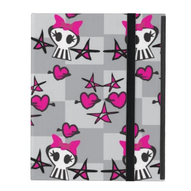 Emo Skulls Pattern iPad Hoesje (Voorkant Dicht)