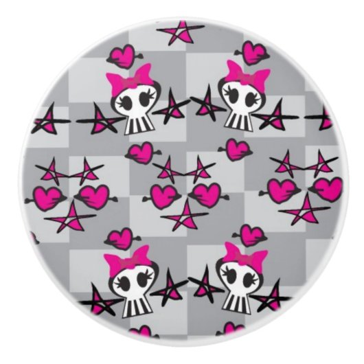 Emo Skulls Pattern Keramische Knop (Voorkant)