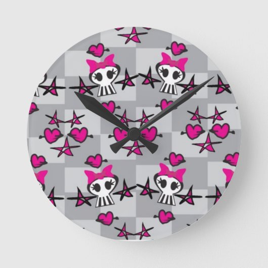 Emo Skulls Pattern Ronde Klok (Voorkant)