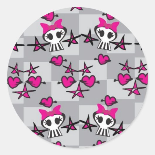 Emo Skulls Pattern Ronde Sticker (Voorkant)