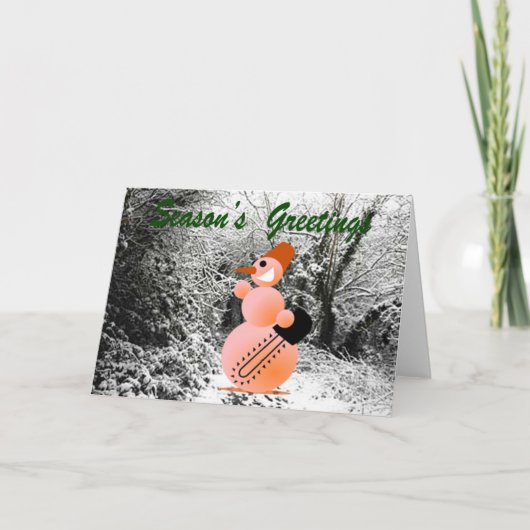 EMO Snowman die een Wenskaart met kerstbomen krijg Feestdagen Kaart (Voorkant)