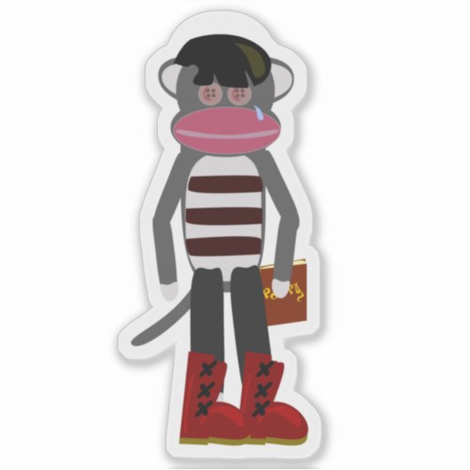 Emo Sock Monkey Funny Mopey Cartoon Art Sticker (Voorkant)
