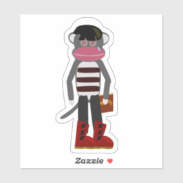 Emo Sock Monkey Funny Mopey Cartoon Art Sticker