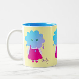 Emocional Azul Estilizado Chuva Personagem Cloudy Tweekleurige Koffiemok
