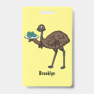 Emoe met eieren cartoon illustratie  badge