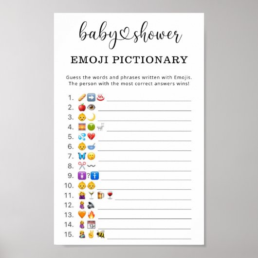 Emoji afbeelding game baby shower poster (Voorkant)