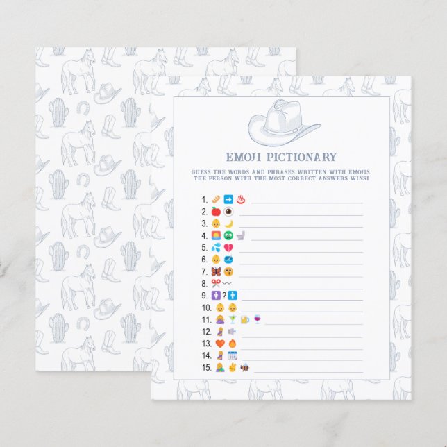Emoji afbeelding spel Cowboy baby shower (Voorkant / Achterkant)