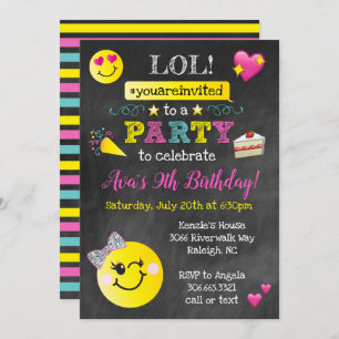 Emoji Birthday Party - Chalkboard Kaart
