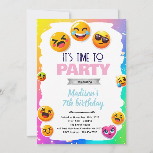 Emoji birthday party invitation (Devant)