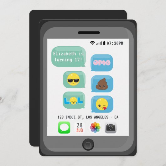 Emoji Birthday Party Kaart (Voorkant / Achterkant)