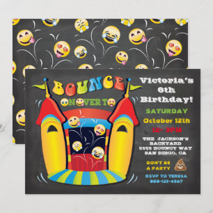 Emoji Chalkboard Bounce House Birthday Party Kaart