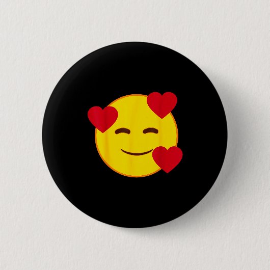 Emoji Floating Hearts Yellow Smile Face Ronde Button 5,7 Cm (Voorkant)