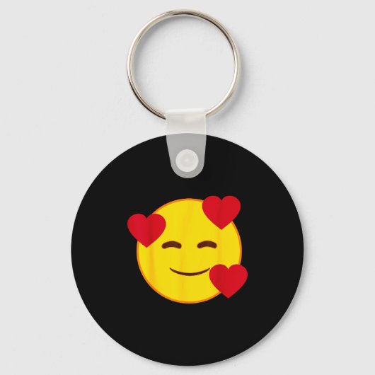 Emoji Floating Hearts Yellow Smile Face Sleutelhanger (Voorkant)