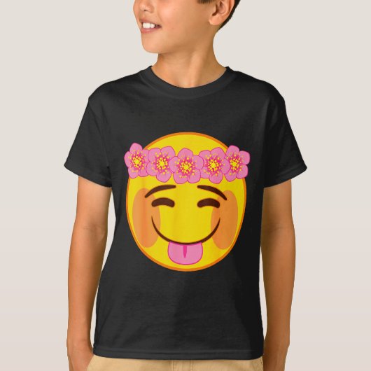 Emoji Flower Crown Tongue Yellow Smile Face T-shirt (Voorkant)
